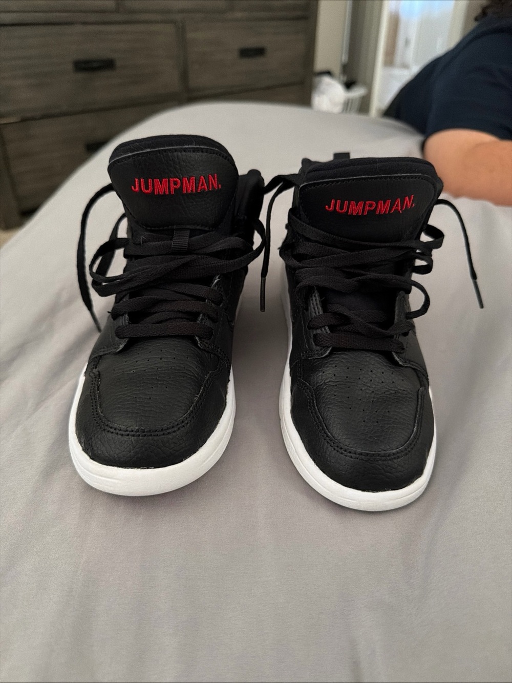 Jordan Kids Black Sneakers with White Sole and Red Jumpman